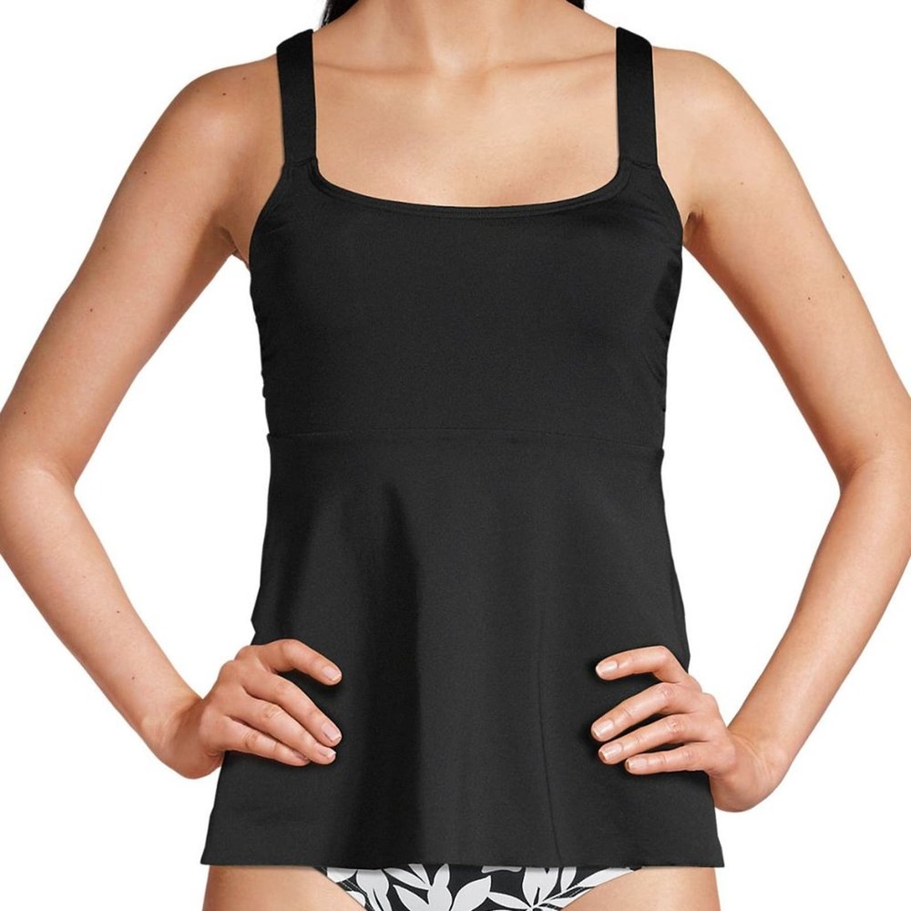 Lands' End Flutter Scoop Neck Tankini Top in Black Size‎ Small NWT